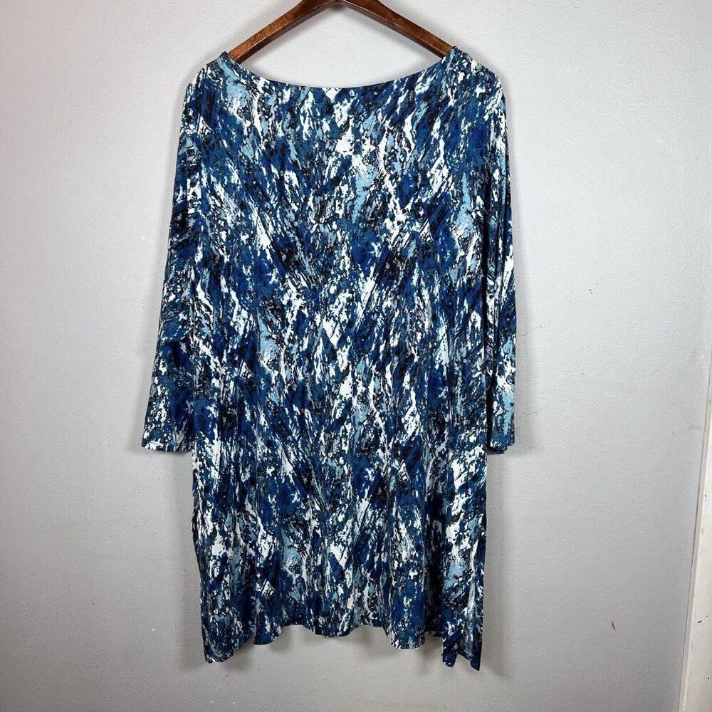 Cynthia Rowley Top Women’s 2X Blue Scoop Neck 3/4 Sleeves Stretch High Low Hem - Picture 6 of 9